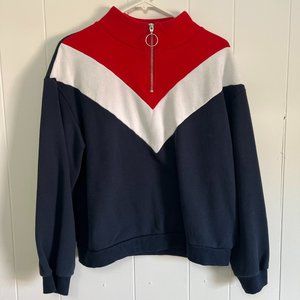 H&M Divided Red White and Blue 1/4 zip Sweater, Size Medium